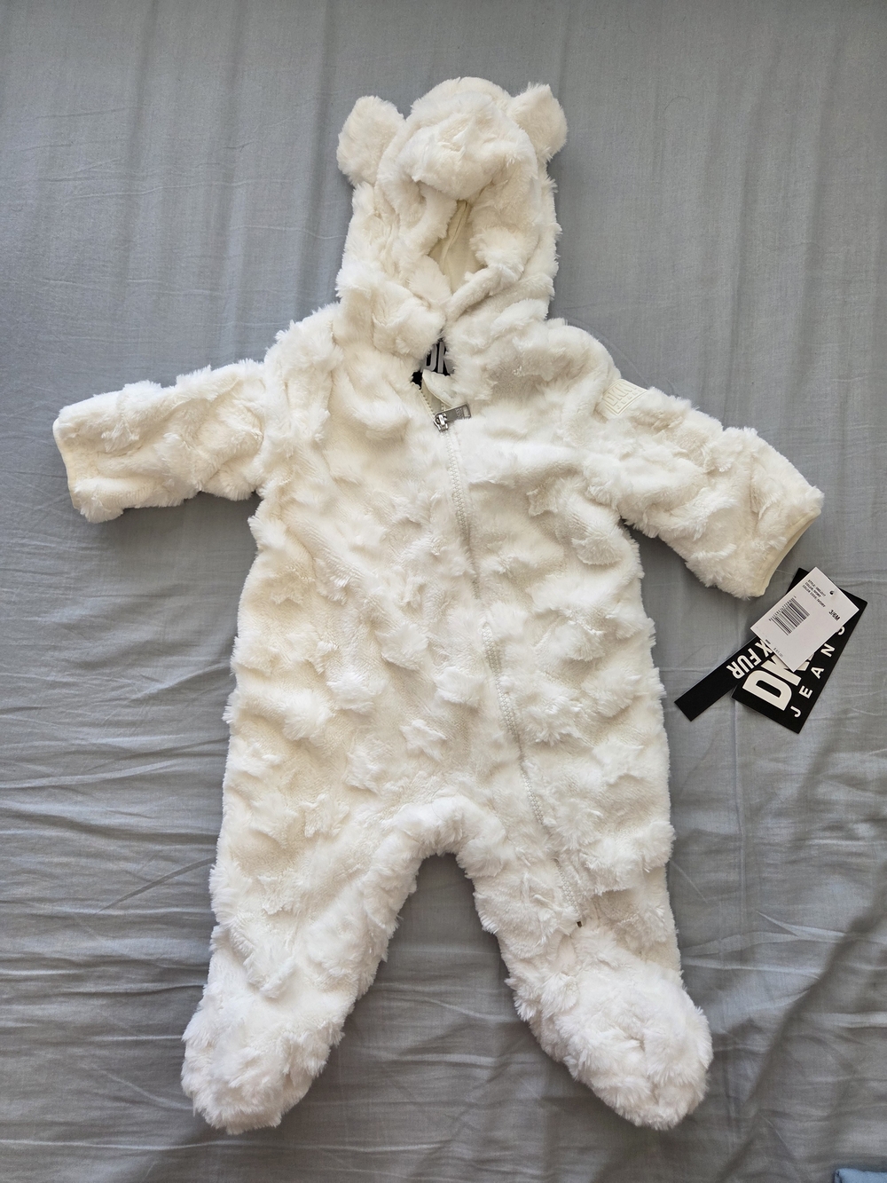 Dkny Ivory Plush Fleece Baby One-Piece with Hood